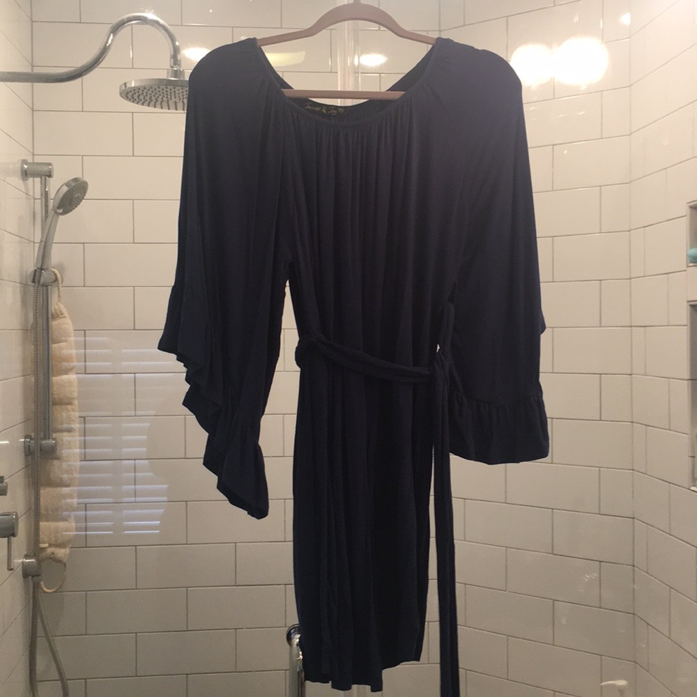 Navy blue flared sleeve dress